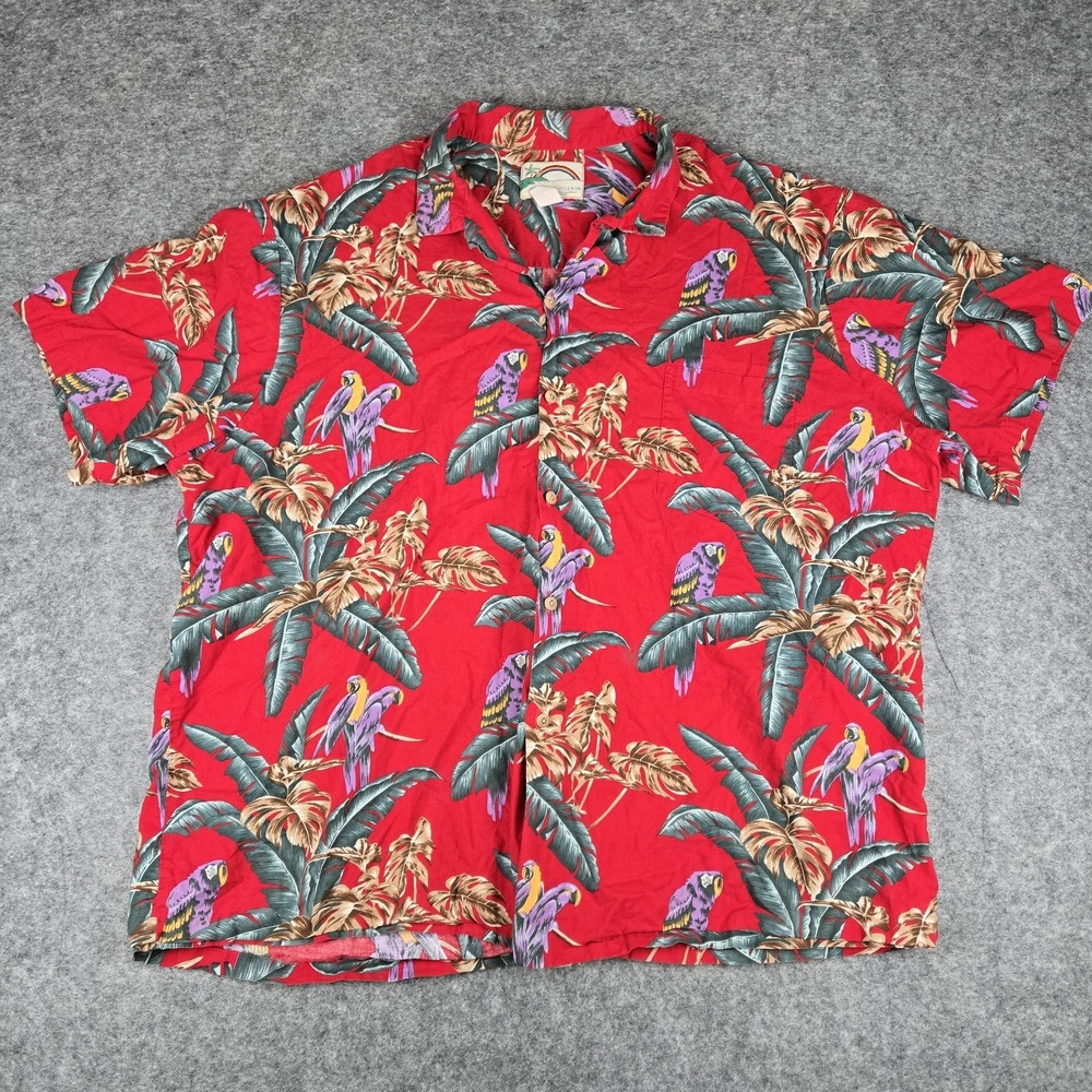 Vintage Paradise Found Magnum PI‎ Hawaiian Shirt Mens XXXL Red Purple Parrot 3XL